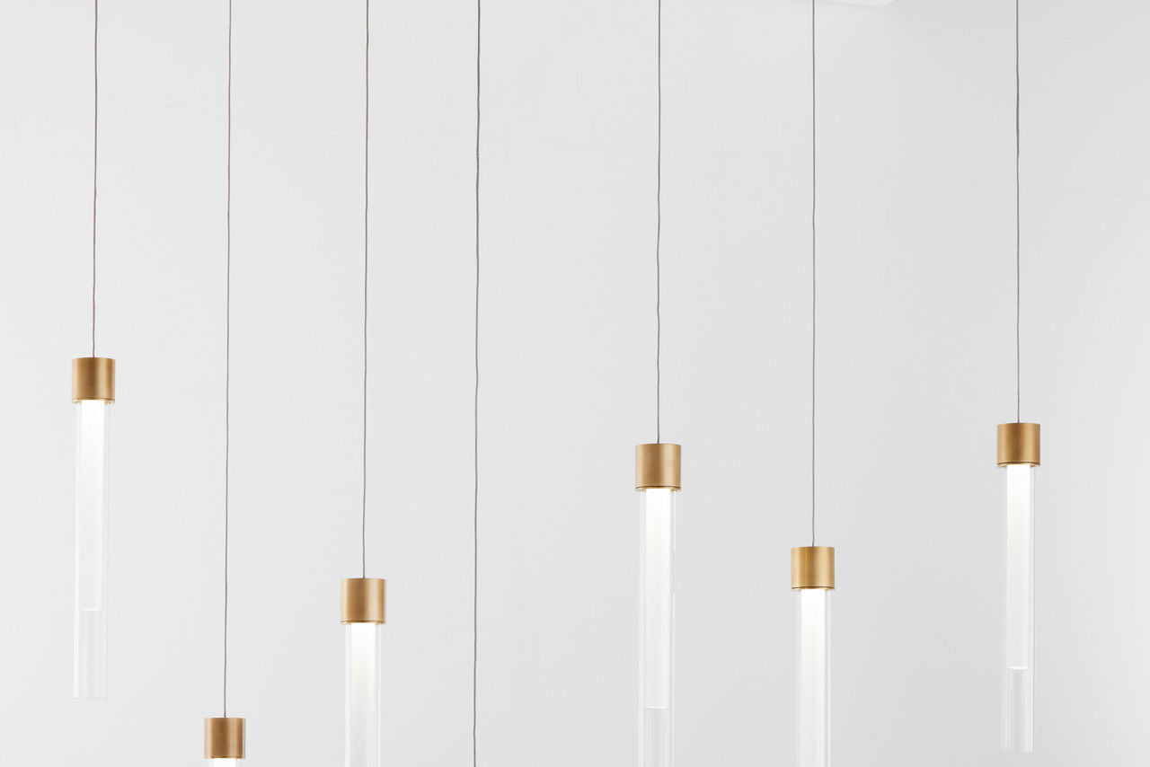 Mini Linger Chandelier 9 Light Natural Brass 3000K 90 CRI integrated led 90 cri 3000k remote
