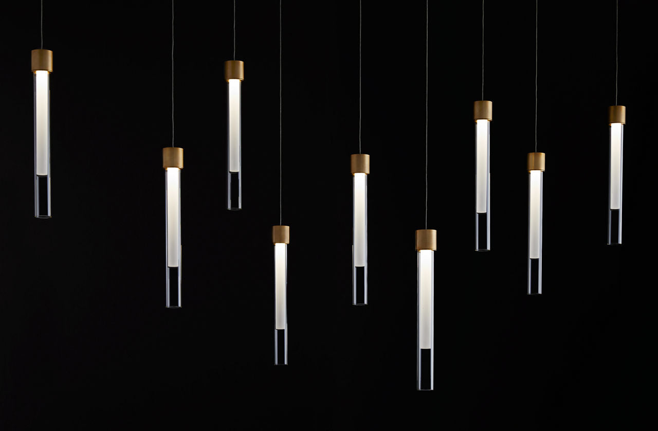 Mini Linger Chandelier 9 Light Natural Brass 3000K 90 CRI integrated led 90 cri 3000k remote