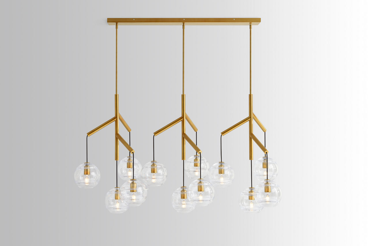 Sedona Triple Chandelier Triple Clear Aged Brass 2700K 90 CRI t14 led 90 cri 2700k 120v (t20/t24)
