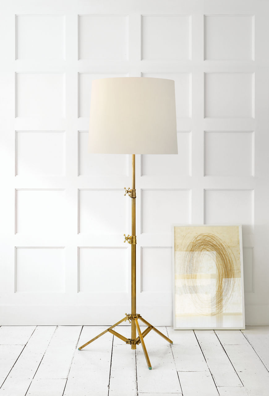 Studio Floor Lamp | Hand-Rubbed Antique Brass | Linen Shade