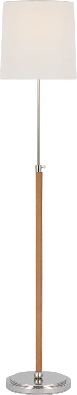 Bryant Wrapped Floor Lamp | Polished Nickel and Natural Leather | Linen Shade