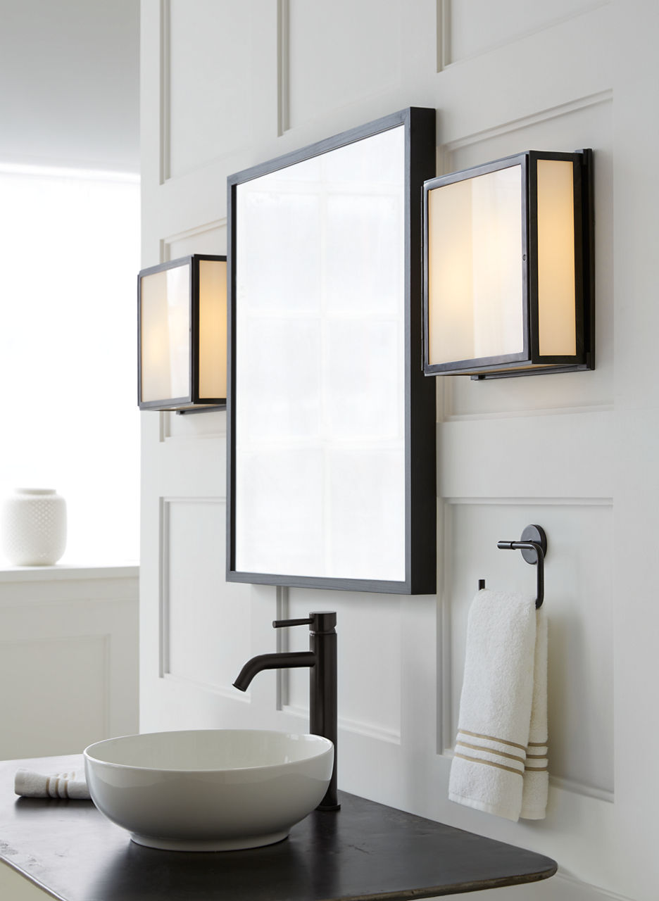 Mercer Square Box Light | Bronze | White Glass