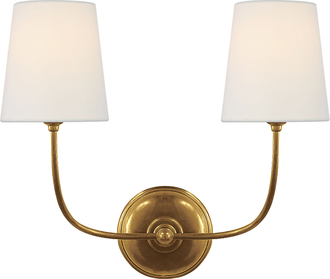 Vendome Double Sconce | Hand-Rubbed Antique Brass | Linen Shades