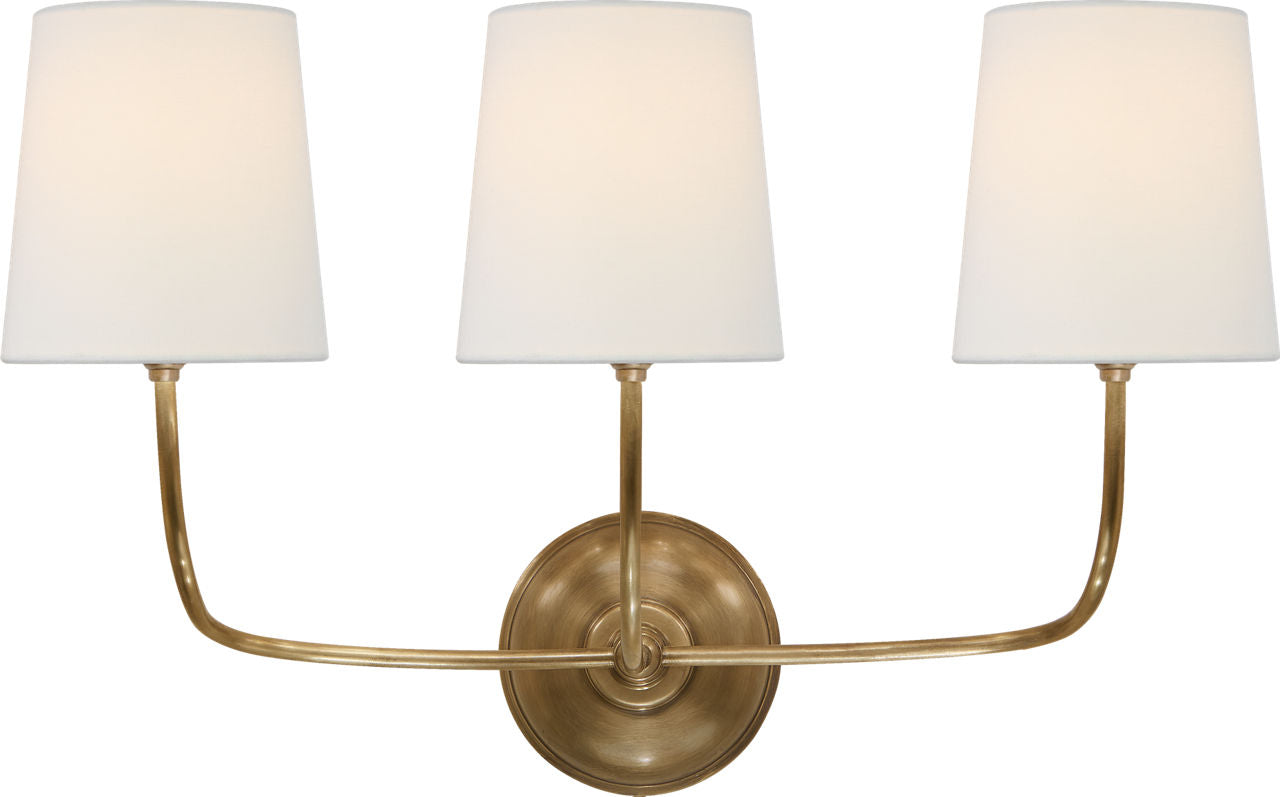 Vendome Triple Sconce | Hand-Rubbed Antique Brass | Linen Shades