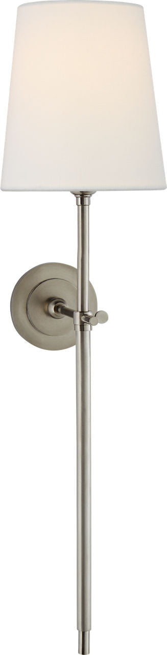 Bryant Large Tail Sconce | Antique Nickel | Linen Shade