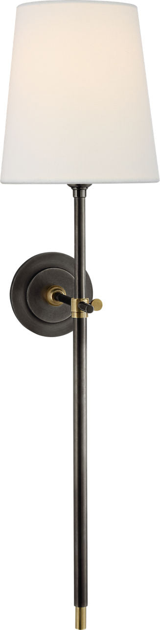 Bryant Large Tail Sconce | Bronze and Hand-Rubbed Antique Brass | Linen Shade