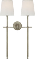 Bryant Large Double Tail Sconce | Antique Nickel | Linen Shades