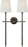 Bryant Large Double Tail Sconce | Bronze and Hand-Rubbed Antique Brass | Linen Shades