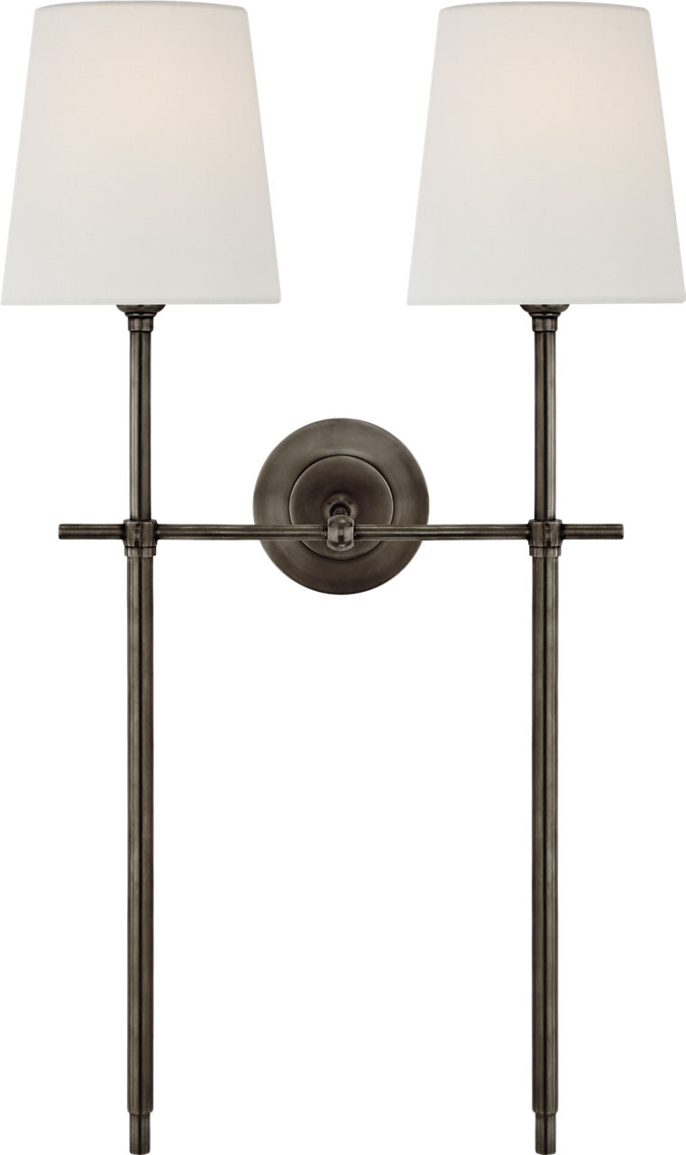 Bryant Large Double Tail Sconce | Bronze | Linen Shades