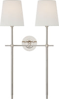 Bryant Large Double Tail Sconce | Polished Nickel | Linen Shades