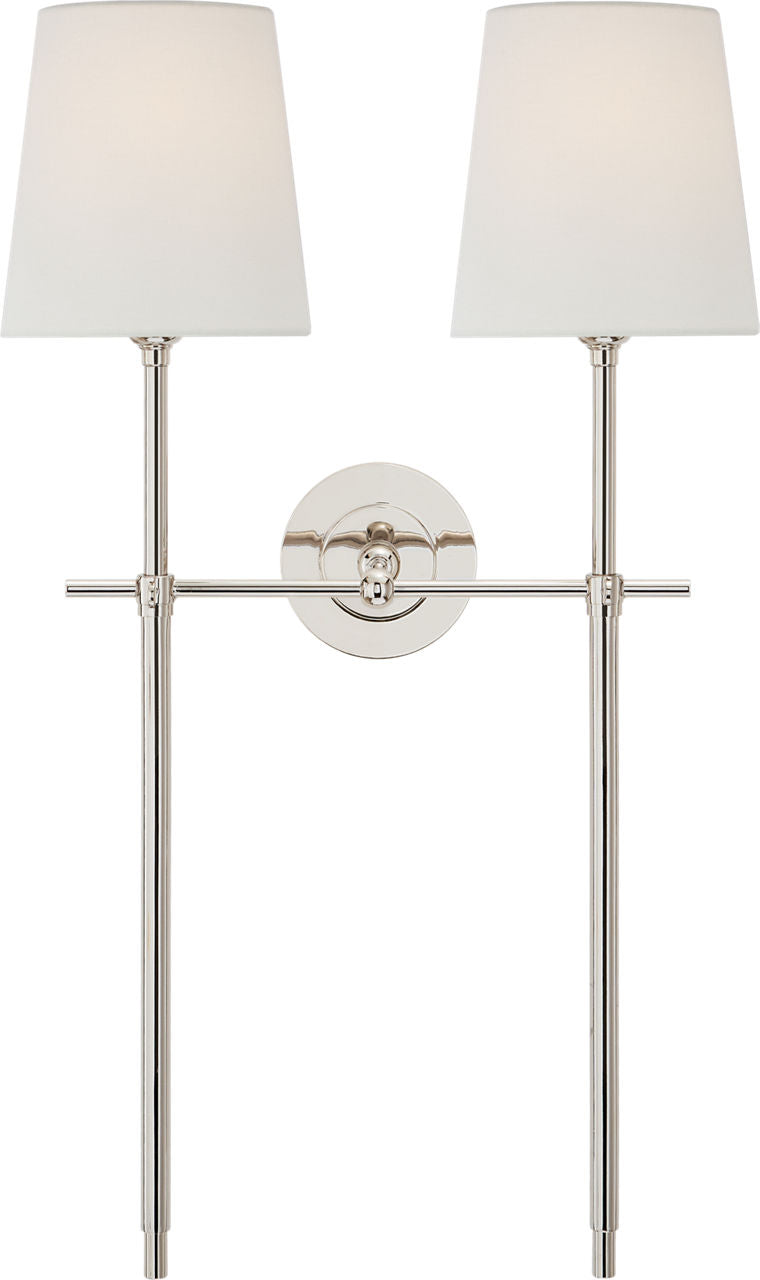 Bryant Large Double Tail Sconce | Polished Nickel | Linen Shades