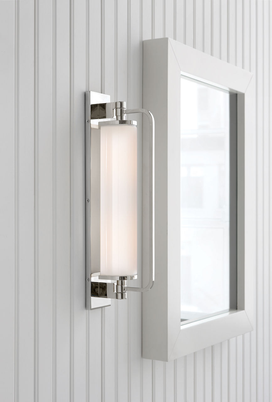 Keeley Tall Pivoting Sconce | Polished Nickel | White Glass