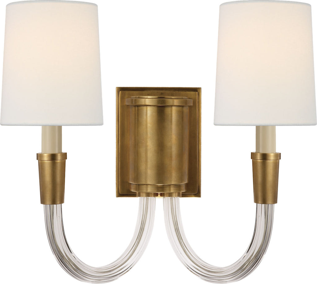 Vivian Double Sconce | Hand-Rubbed Antique Brass | Linen Shades