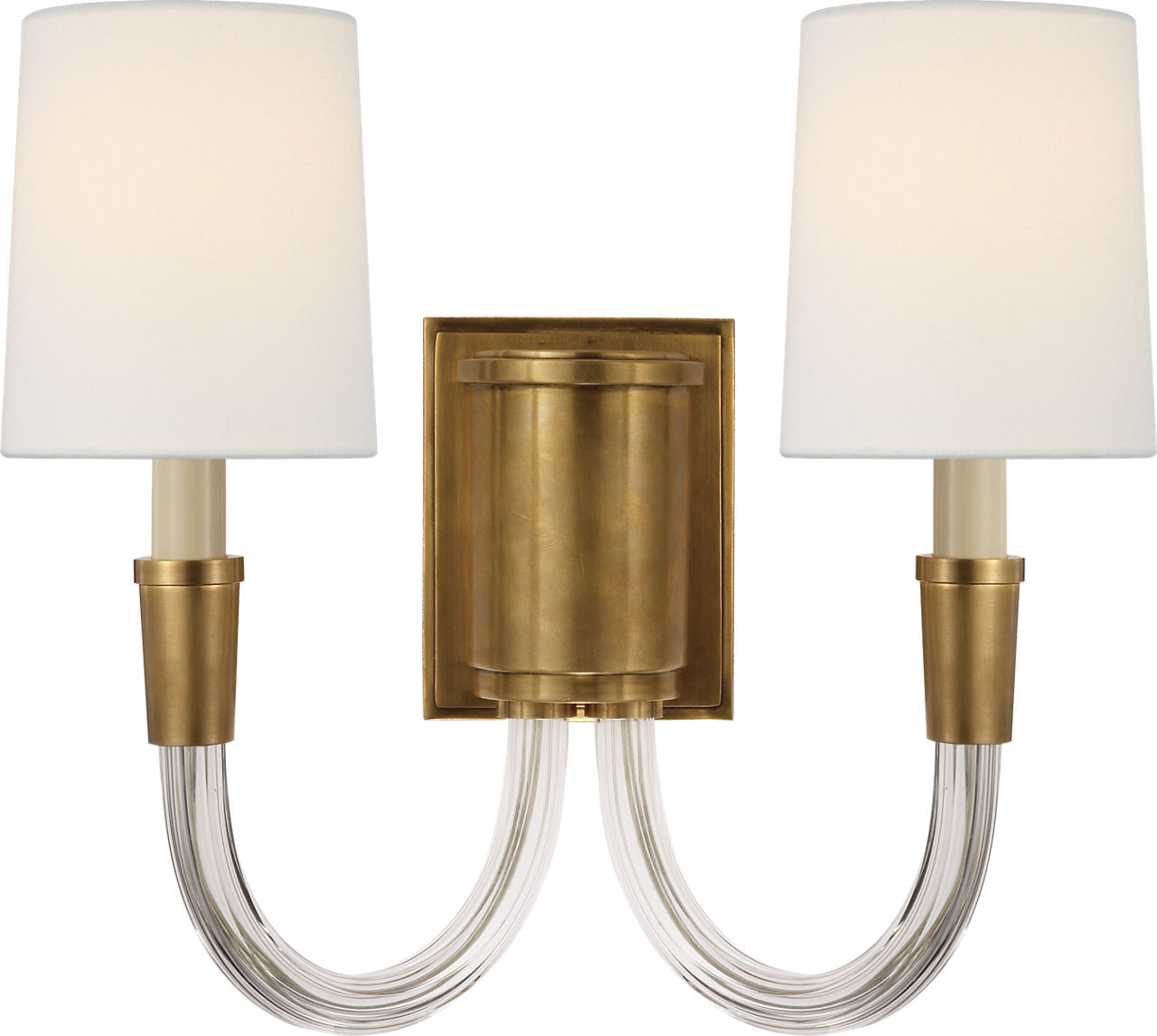 Vivian Double Sconce | Hand-Rubbed Antique Brass | Linen Shades