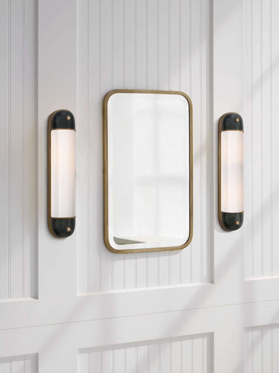 Selecta Long Sconce | Bronze and Hand-Rubbed Antique Brass | White Glass