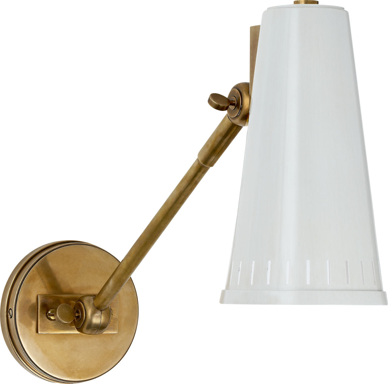 Antonio Adjustable One Arm Wall Lamp | Hand-Rubbed Antique Brass | Antique White Shade