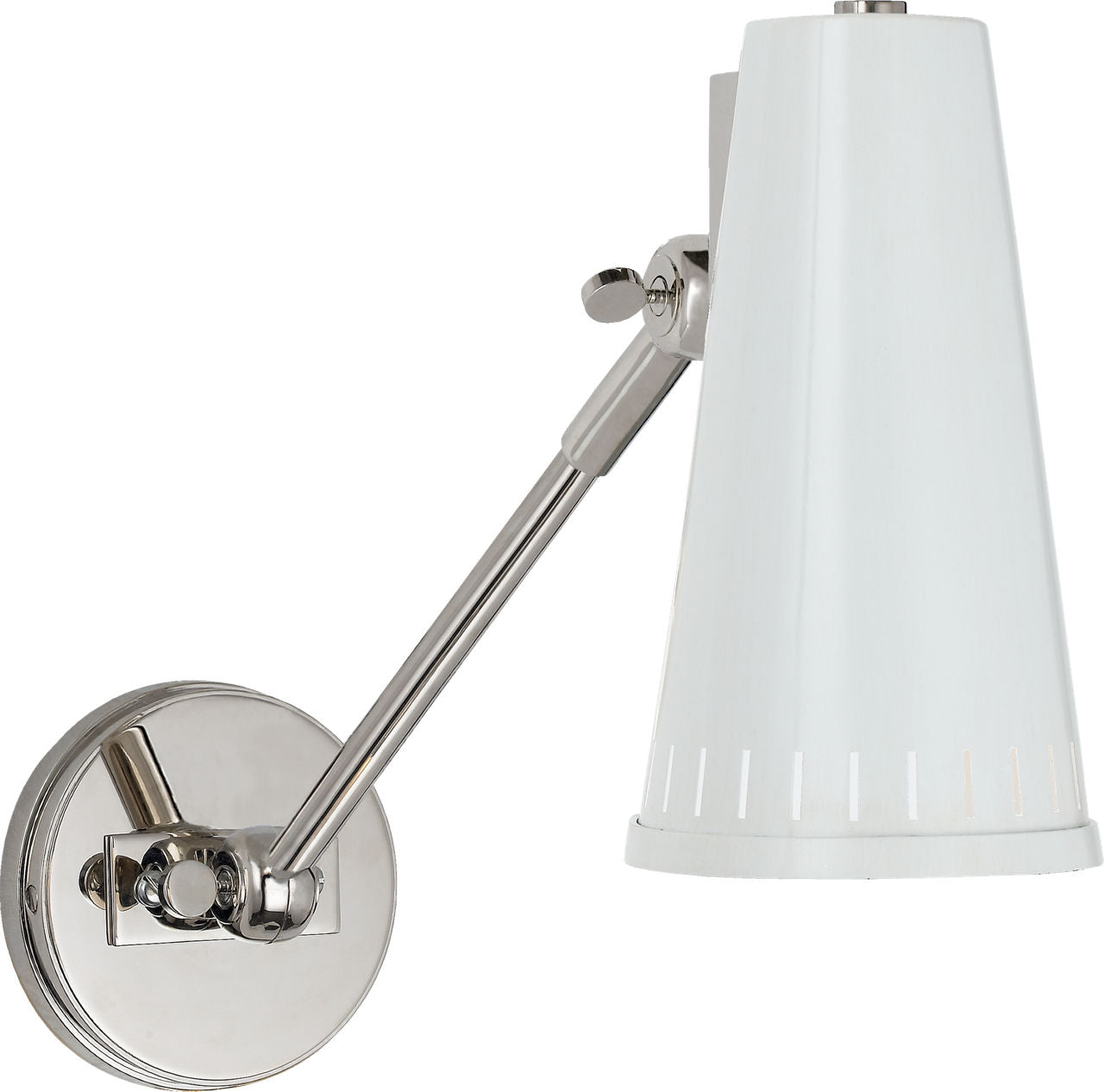 Antonio Adjustable One Arm Wall Lamp | Polished Nickel | Antique White Shade