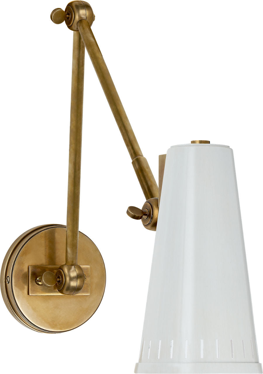 Antonio Adjustable Two Arm Wall Lamp | Hand-Rubbed Antique Brass | Antique White Shade