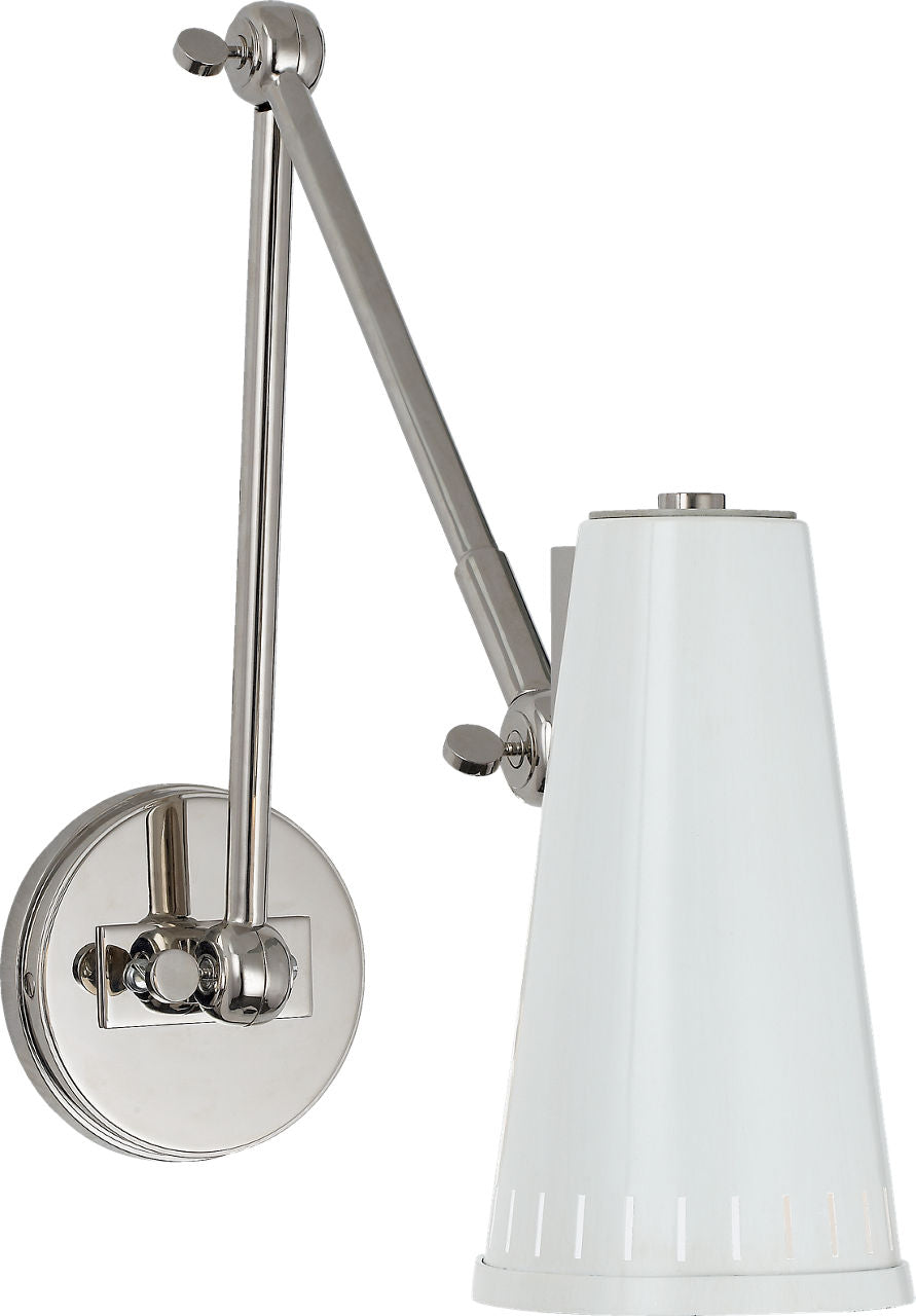 Antonio Adjustable Two Arm Wall Lamp | Polished Nickel | Antique White Shade