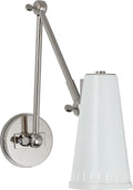 Antonio Adjustable Two Arm Wall Lamp | Polished Nickel | Antique White Shade