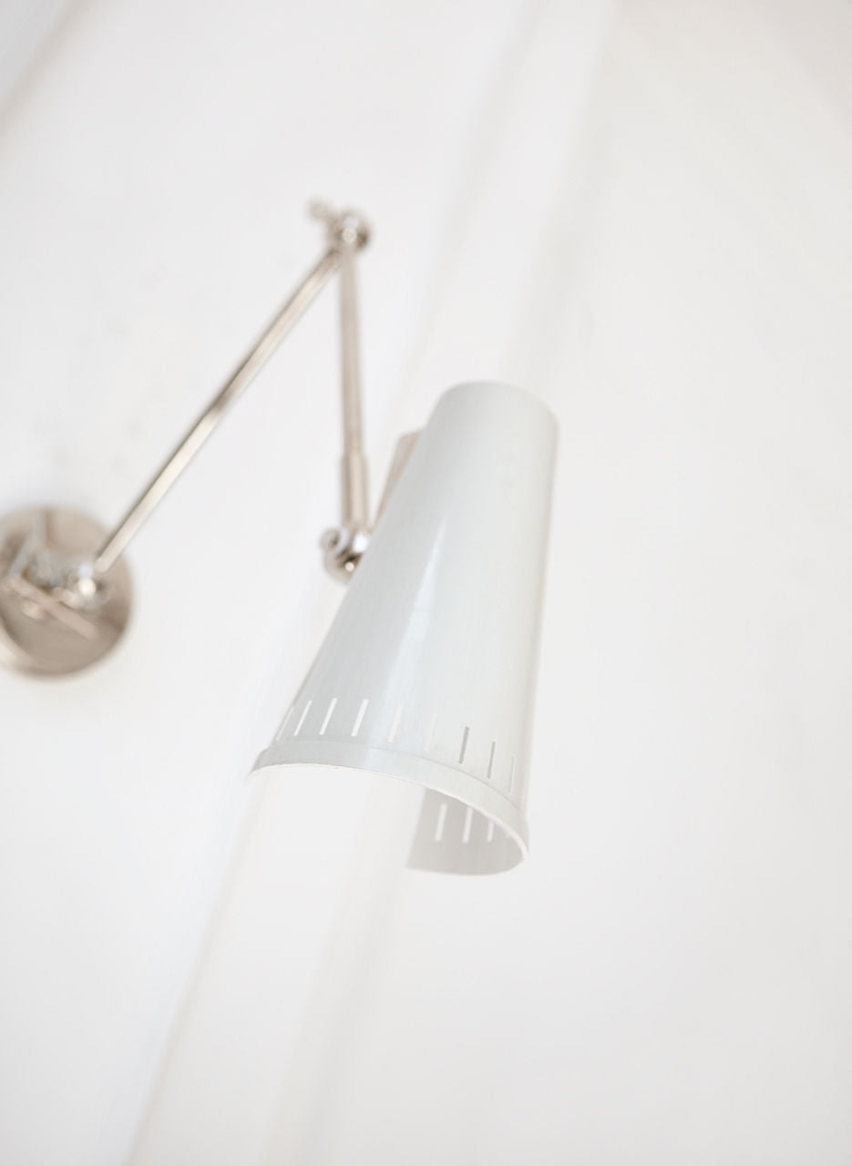Antonio Adjustable Two Arm Wall Lamp | Polished Nickel | Antique White Shade