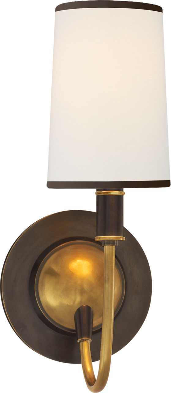 Elkins Sconce | Bronze and Hand-Rubbed Antique Brass | Linen Shade | Black Trim