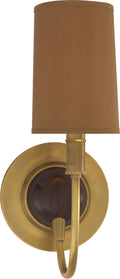 Elkins Sconce | Hand-Rubbed Antique Brass and Chocolate Wood Finish | Fawn Silk Shade