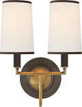 Elkins Double Sconce | Bronze and Hand-Rubbed Antique Brass | Linen Shades | Black Trim