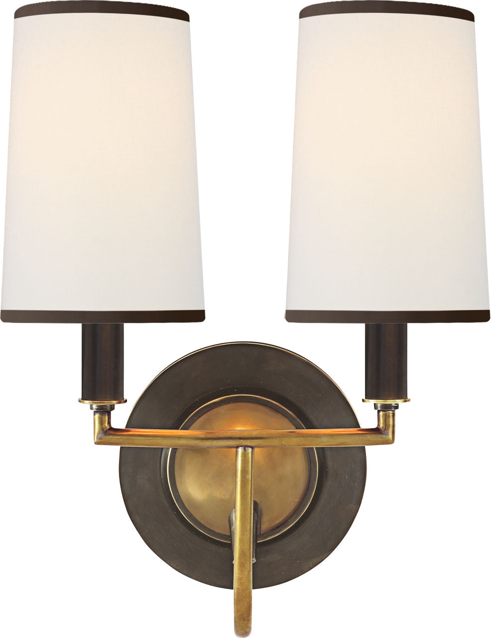 Elkins Double Sconce | Bronze and Hand-Rubbed Antique Brass | Linen Shades | Black Trim