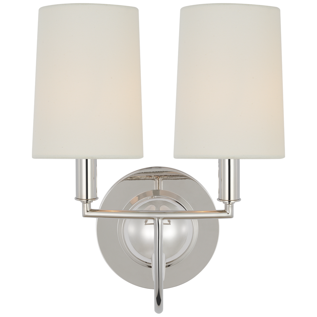 Elkins Double Sconce | Polished Nickel | Linen Shades