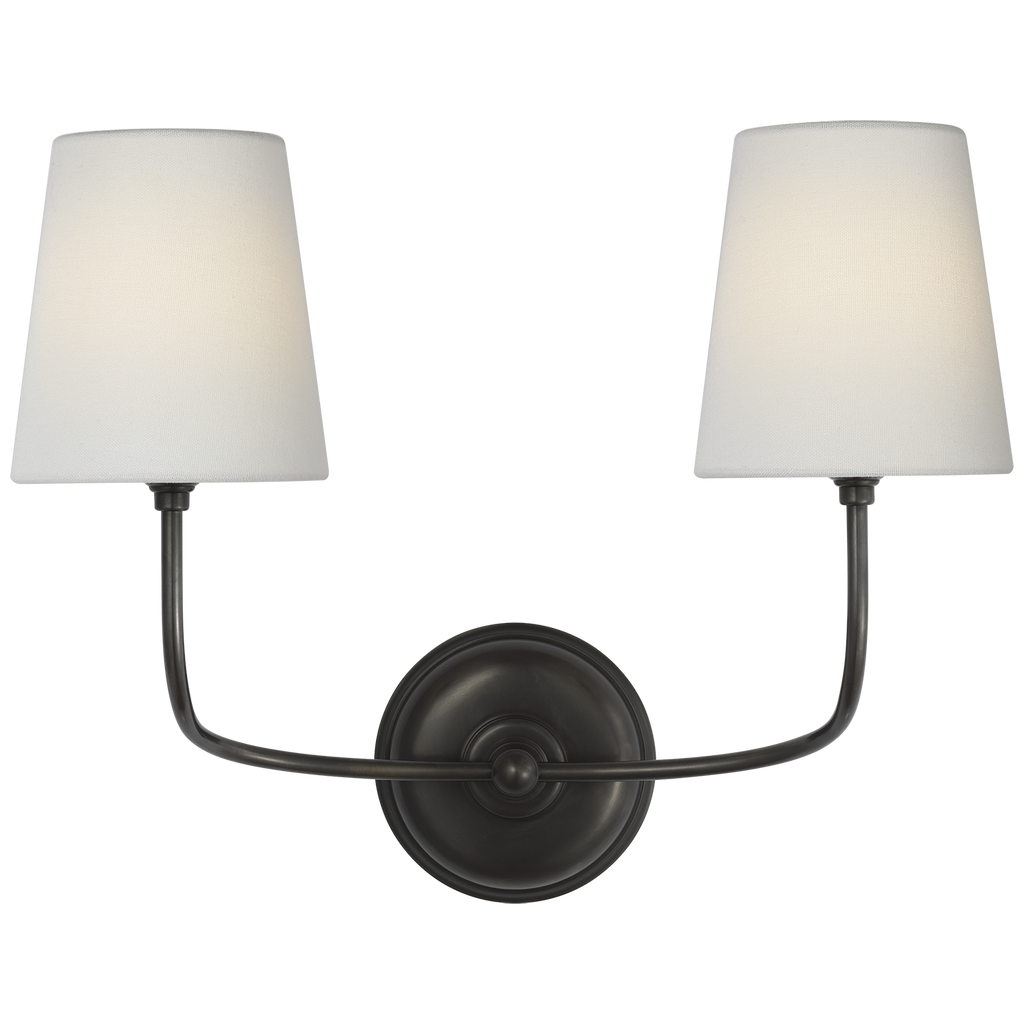 Vendome 16" Cordless Double Sconce | Bronze | Linen Shades