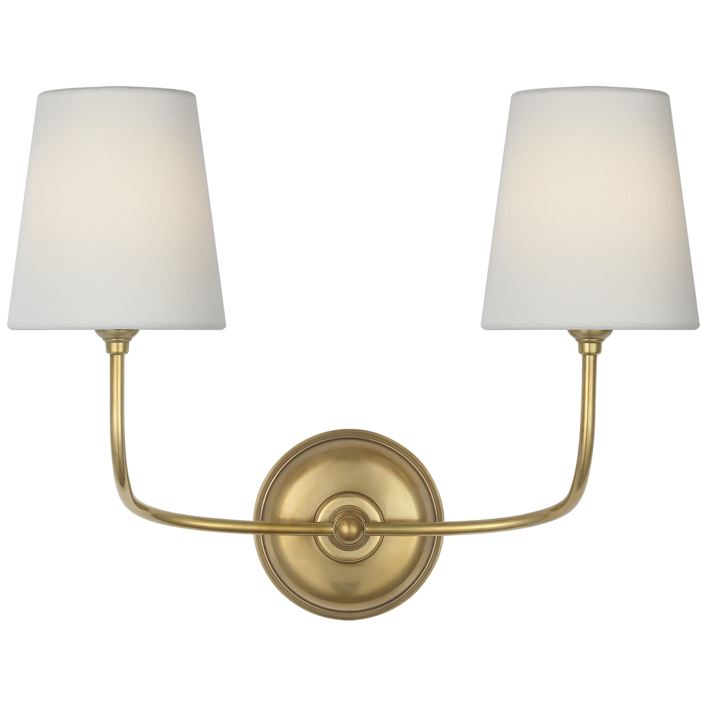 Vendome 16" Cordless Double Sconce | Hand-Rubbed Antique Brass | Linen Shades