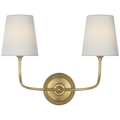 Vendome 16" Cordless Double Sconce | Hand-Rubbed Antique Brass | Linen Shades
