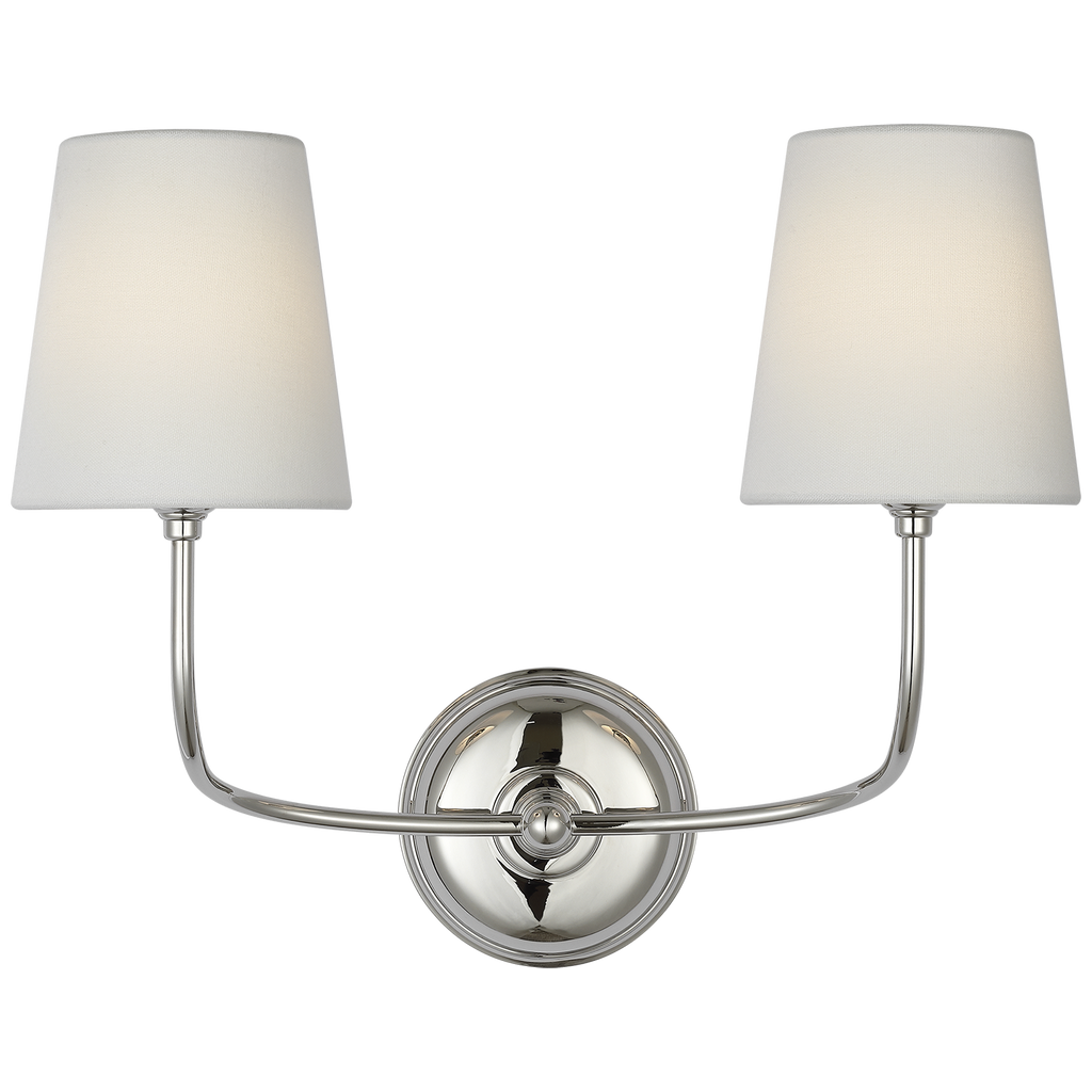 Vendome 16" Cordless Double Sconce | Polished Nickel | Linen Shades