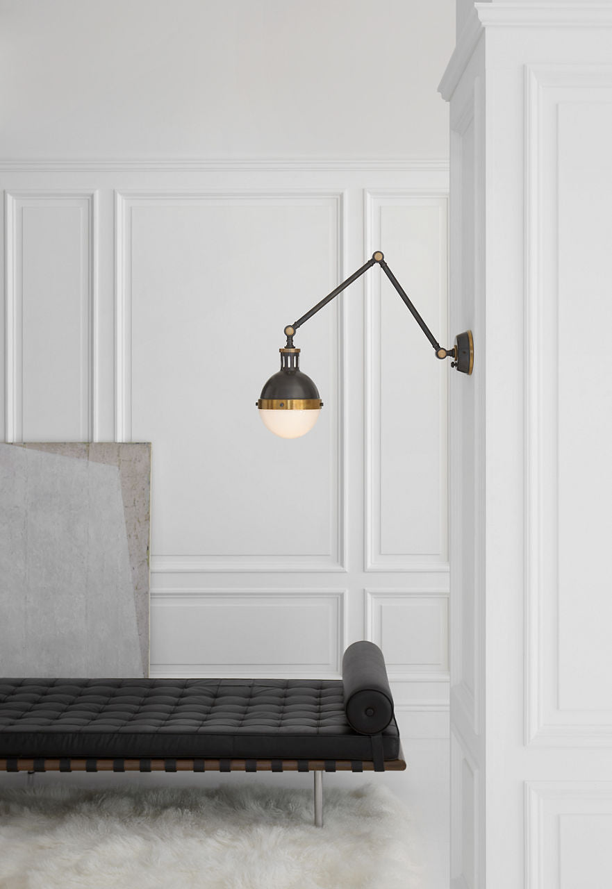 Hicks Library Light | Bronze and Hand-Rubbed Antique Brass | White Glass