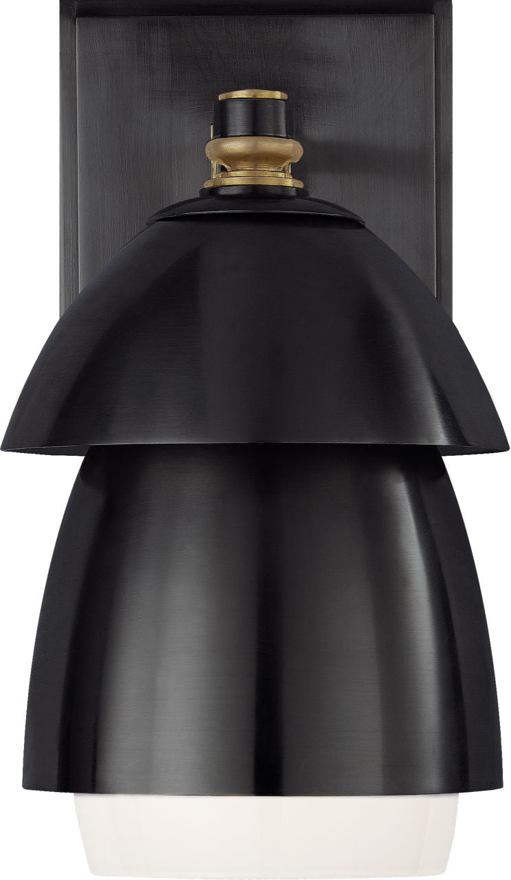 Whitman Small Sconce | Bronze and Hand-Rubbed Antique Brass | Bronze and White Glass Shade