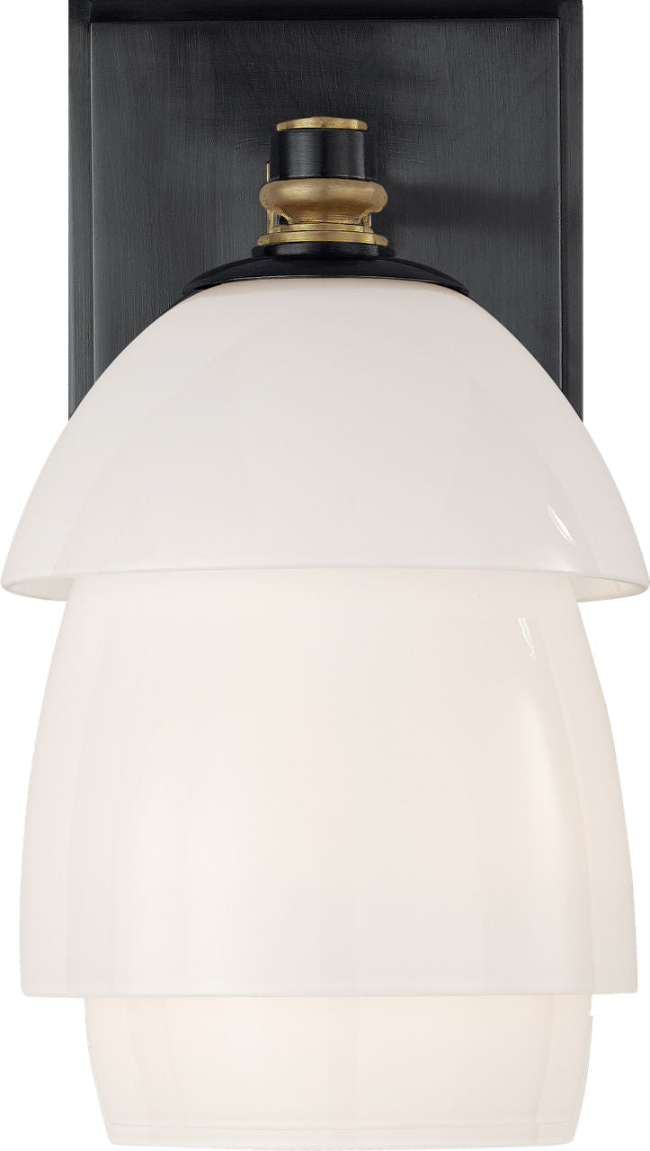 Whitman Small Sconce | Bronze and Hand-Rubbed Antique Brass | White Glass Shade