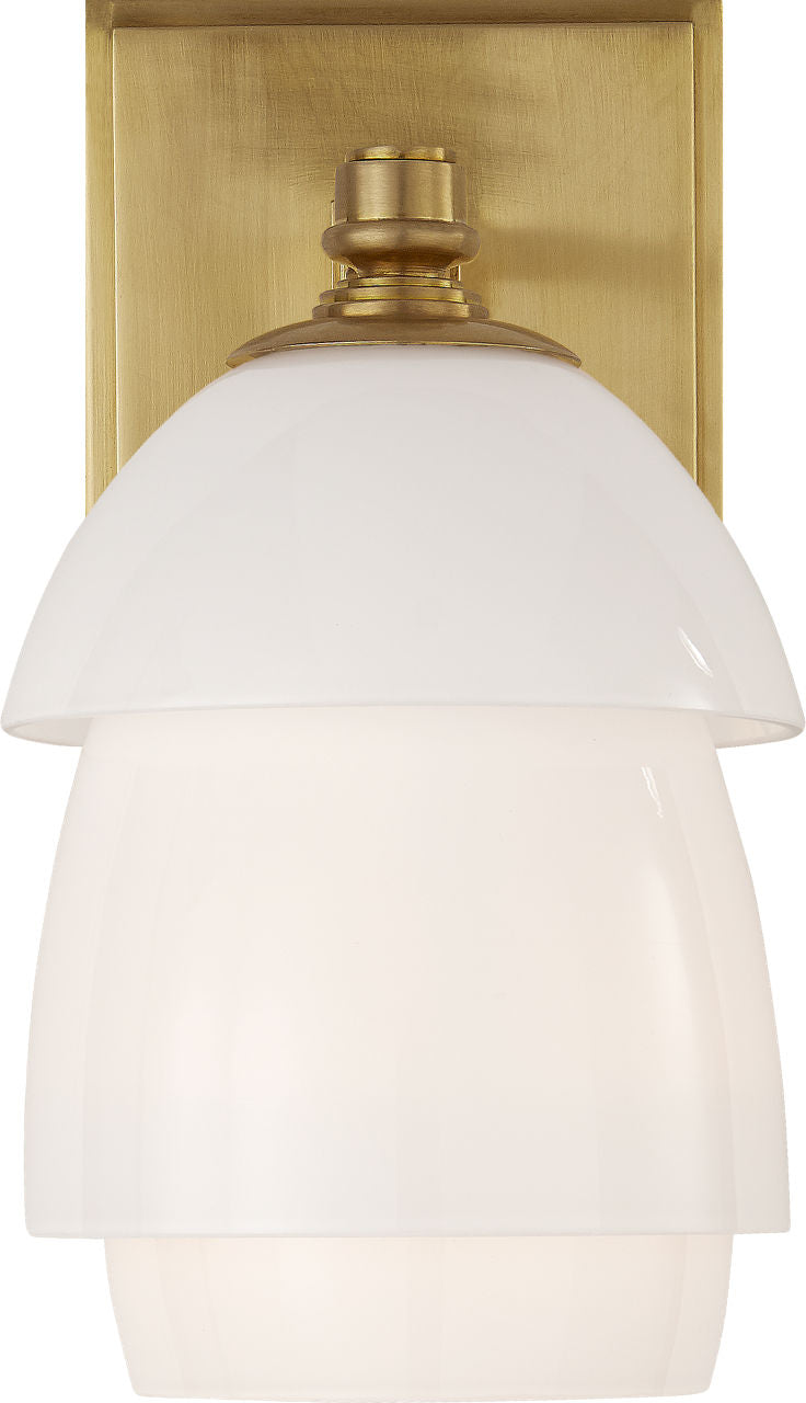 Whitman Small Sconce | Hand-Rubbed Antique Brass | White Glass Shade
