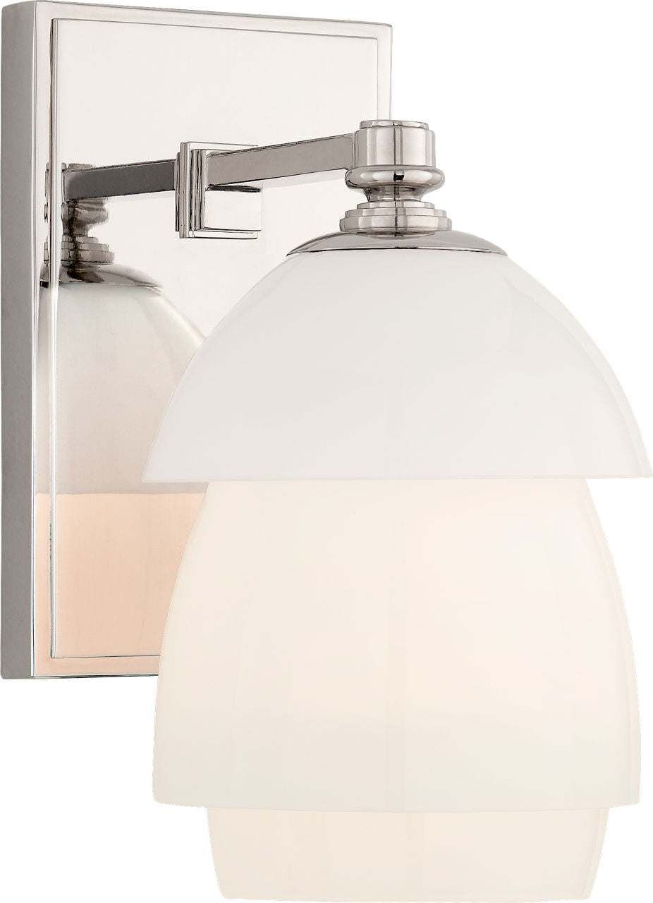 Whitman Small Sconce | Polished Nickel | White Glass Shade