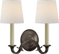 Channing Double Sconce | Bronze | Linen Shades