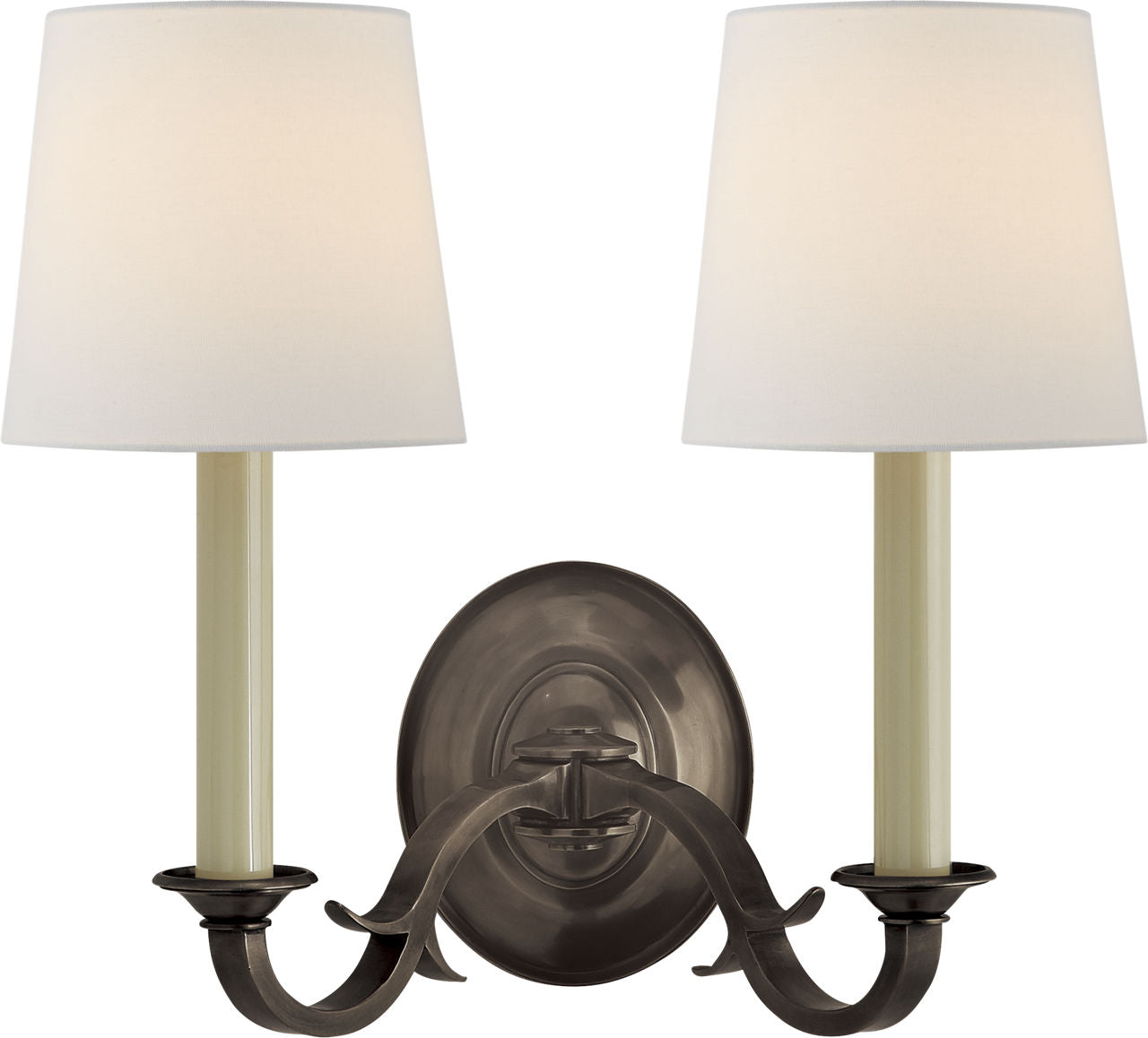 Channing Double Sconce | Bronze | Linen Shades