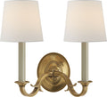 Channing Double Sconce | Hand-Rubbed Antique Brass | Linen Shades