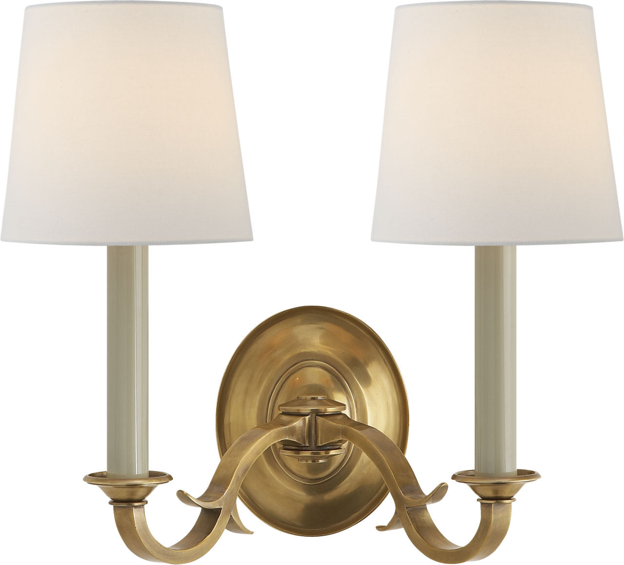 Channing Double Sconce | Hand-Rubbed Antique Brass | Linen Shades