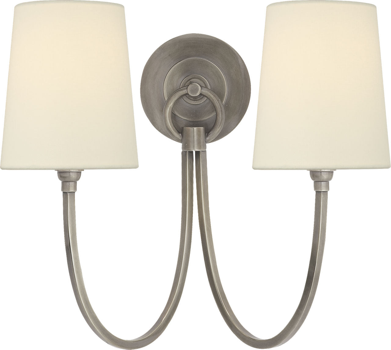Reed Double Sconce | Antique Nickel | Linen Shades