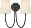 Reed Double Sconce | Bronze | Linen Shades