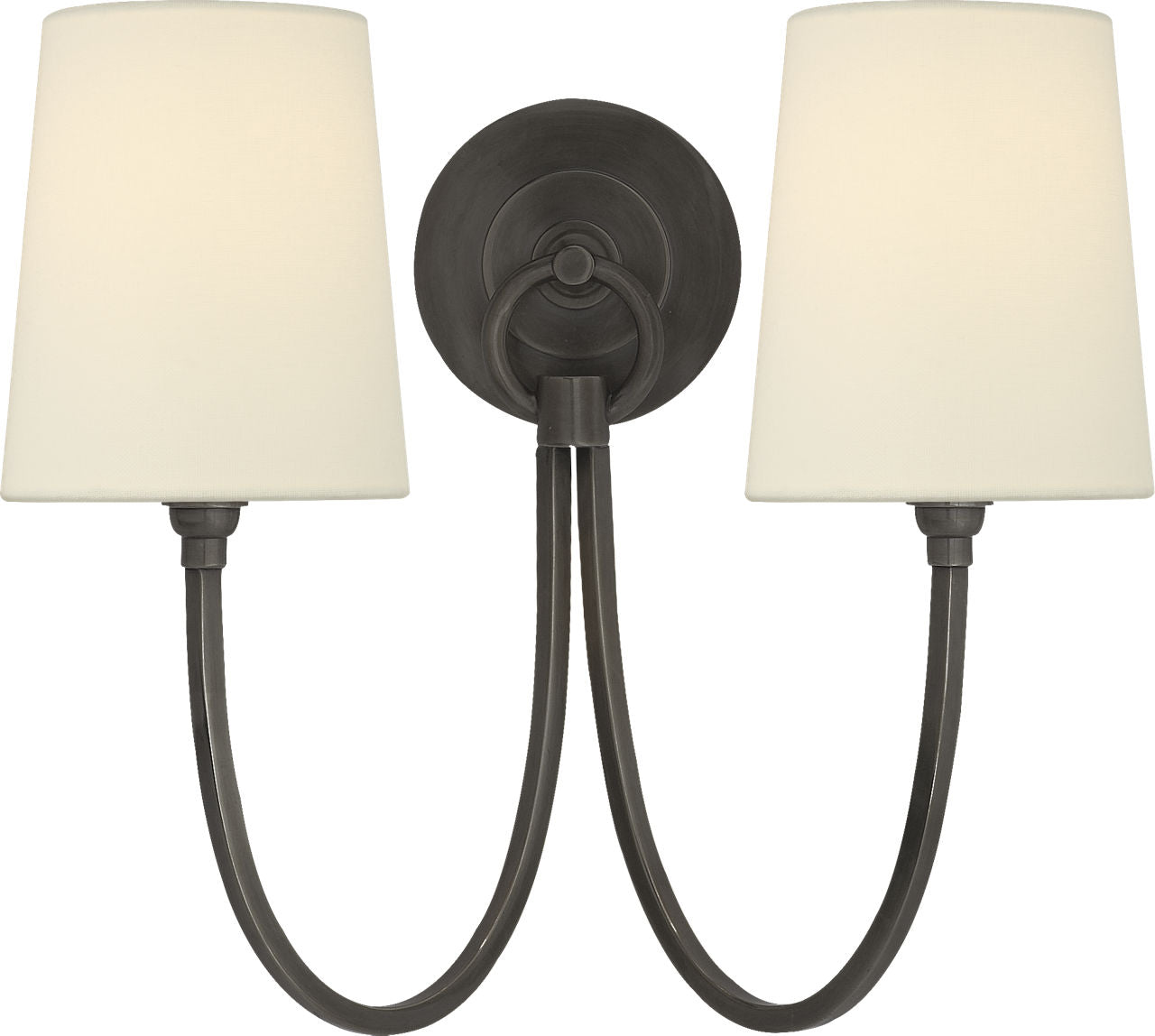 Reed Double Sconce | Bronze | Linen Shades