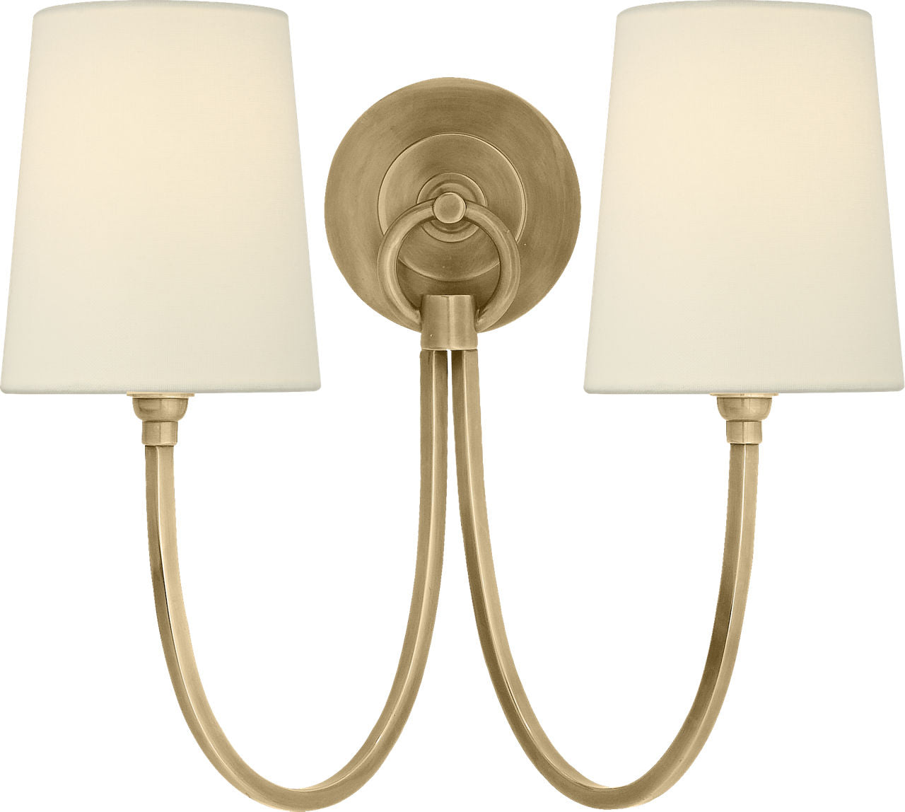 Reed Double Sconce | Hand-Rubbed Antique Brass | Linen Shades