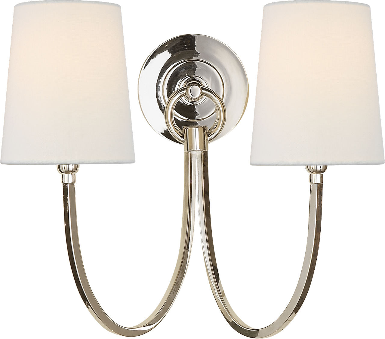 Reed Double Sconce | Polished Nickel | Linen Shades