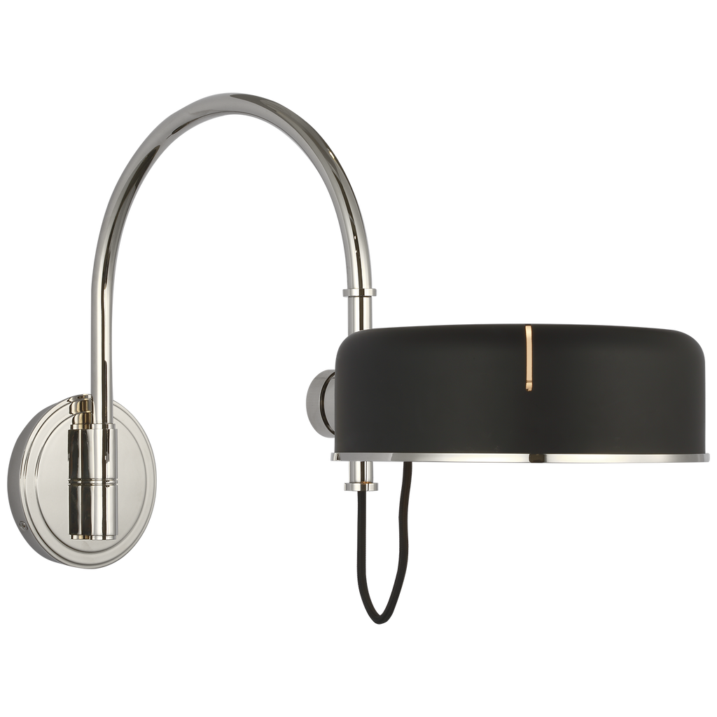 Oso 13" Articulating Arc Wall Light | Polished Nickel | Matte Black Shade