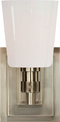 Bryant Single Bath Sconce | Antique Nickel | White Glass